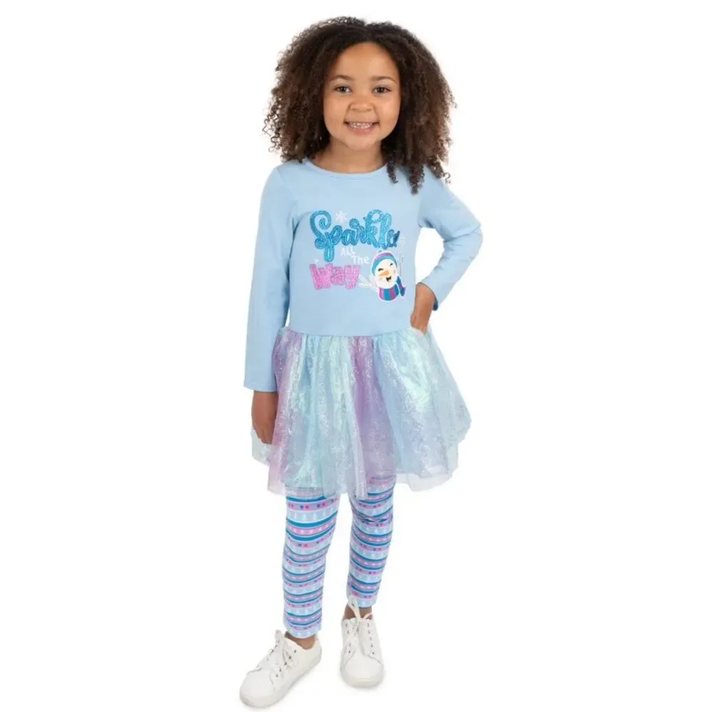NEW Girls Sz 2 Toddler SPARKLE ALL THE WAY Snowman Christmas Holiday 2 Pc Outfit